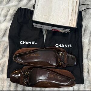 CHANEL Dark Brown Leather heel with box